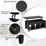 Tangkula Wood Lift Top Modern Coffee Table w/Hidden Compartment and Open Storage Shelf for Living Room Office Reception Room (Black) Tangkula