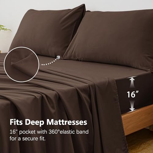 USXIBEI Full Size 4 Piece Sheet Set - Hotel Luxury Bedding for Full Size Bed - Soft and Breathable Bed Sheets Set - Deep Pocket Sheets,Wrinkle & Fade Resistant(Full, Dark Brown) USXIBEI