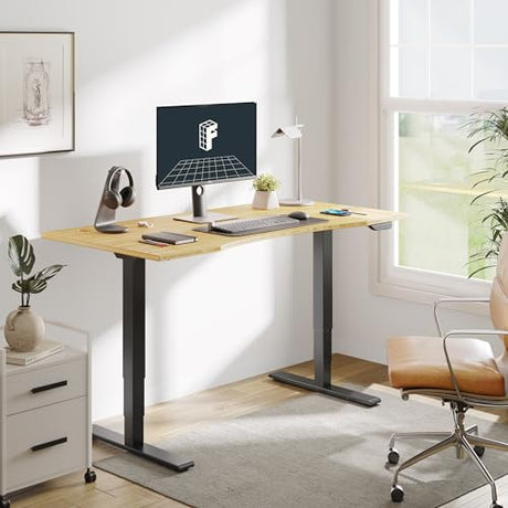 FLEXISPOT E6 Bamboo Dual Motor 3 Stages Standing Desk 60x30 Inch Whole-Piece Board Electric Height Adjustable Desk Stand Up Desk Large Load Capacity(Black Frame + Bamboo Curved Desktop) FLEXISPOT