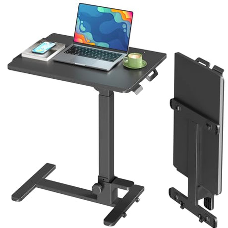 JYLH JOYSEEKER Foldable Mobile Standing Desk, 27 Inch Small Rolling Laptop Cart Height Adjustment, 90° Tiltable Sofaside Table, No Assembly Needed Portable Computer Workstation, Black JYLH JOYSEEKER