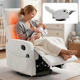 HRVEOCEI Small Recliners for Small Spaces, Manual White Recliner Rocking Chair for Nursery, Velvet Swivel Glider Recliner with Heat and Massage, Side Pockets, Living Room Bedroom (Light White)