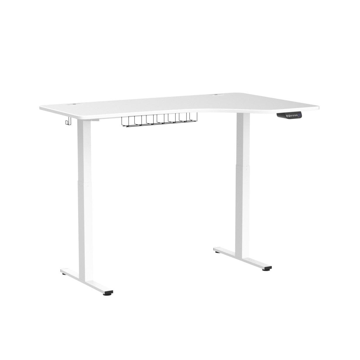 SHW 55-Inch L-Shaped Electric Height Adjustable L-Shaped Standing Desk with Right Facing Corner, White - WoodArtSupply