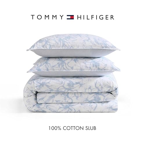Tommy Hilfiger - Comforter Set, Luxuriously Soft Cotton Slub Bedding with Matching Shams, Abstract Inspired Design (Ethereal Floral Blue, Full/Queen) Tommy Hilfiger