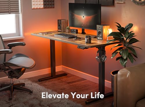 FEZIBO Electric Standing Desk, 63 x 24 Inches Height Adjustable Stand up Desk, Sit Stand Home Office Desk, Computer Desk, Rustic Brown FEZIBO