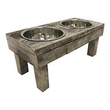 Huntley Equestrian Pet Berjen Table Elevated Double Bowl Pet Feeder, Brown Wash (Large) (02189) Huntley Equestrian