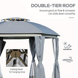 Outsunny 12' x 12' Round Outdoor Gazebo, Patio Dome Gazebo Canopy Shelter with Double Roof, Netting Sidewalls and Curtains, Zippered Doors, Strong Outsunny