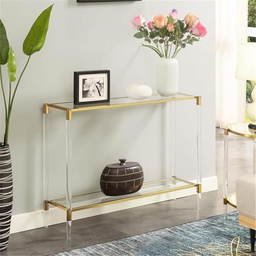 Pemberly Row Two-Tier Acrylic Glass Console Table, Clear Tempered Shelves, Gold Chrome Frame, Sturdy Acrylic Legs, Contemporary Style, 44.25 x 11.25 x 30 in, Elegant Living Room or Entryway Decor Pemberly Row