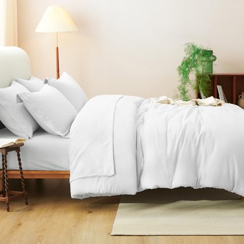 CozyLux King Comforter Set White, 7 Pieces Bed in a Bag Soft Bedding Comforter Set with Sheets, All Season Boho 7PC Bed Sets with Comforter, Fitted Sheets, Flat Sheets, Pillow Shams and Pillowcases CozyLux