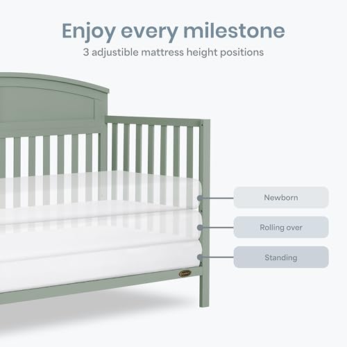 Dream On Me Storybrooke 5-in-1 Convertible Full-Size Baby Crib, GreenGuard Gold & BSA Certified, Convert to Toddler, Day & Full-Size Bed Sustainable Pinewood, 3 Mattress Height Settings - Meadow Green