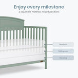 Dream On Me Storybrooke 5-in-1 Convertible Full-Size Baby Crib, GreenGuard Gold & BSA Certified, Convert to Toddler, Day & Full-Size Bed Sustainable Pinewood, 3 Mattress Height Settings - Meadow Green