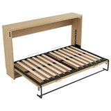 Pasirou Twin XL Size Horizontal Murphy Bed with Storage Shelf, Hideaway Wall Bed with Led Lights, can be Folded into Cabinet, Folding Murphy Bed Space-Saving for Guest Room, Natural Pasirou