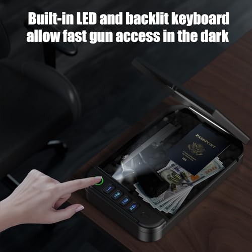 XGUNXBOX Gun Safe, Biometric gun safe for handgun, Portable Car Pistol Gun Safe Pistol with Keys Keypad and APP Control Hand Gun Lock Box, small safe for Home Bedside Car Wild camping XGUNXBOX