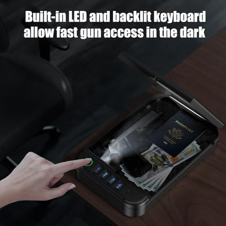 XGUNXBOX Gun Safe, Biometric gun safe for handgun, Portable Car Pistol Gun Safe Pistol with Keys Keypad and APP Control Hand Gun Lock Box, small safe for Home Bedside Car Wild camping XGUNXBOX