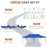 COBIZI 10x20 Pop Up Canopy Tent with Sidewalls,Party Tent Outdoor Gazebos, Waterproof & UV50+,3 Adjustable Heights,Higher Frame Design - Extra Tall for Parties Backyard,Weddings,Markets, Blue COBIZI