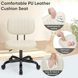 DUMOS Armless Home Office Desk Chair -Small Ergonomic with Low Back Lumbar Support, Height Adjustable PU Leather Computer Task with 360° Swivel Rolling Wheels, for Small Space, Beige White DUMOS