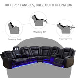 Daydo Sempli Power Reclining Sectional Sofa for Living Room,Modern L-Shaped Black Air Leather Sectional Couch Set,Recliner Sofa Set,with LED Lights,Cup Holder,Storage,Charging Ports,Home Theater Seat