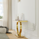 Asday Gold Console Table, 50 Inch Glam White and Gold Entryway Table with U-Shaped Base, Polished Gold Entrance Table with White Top for Entryway, Hallway, Foyer Asday