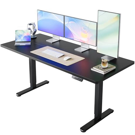 HUANUO 63 x 28 inch Electric Standing Desk Adjustable Height, 4 Memory Height Settings, Sit Stand Up Desk for Home Office & Computer Workstation, Black HUANUO