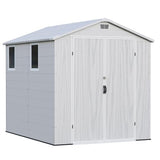 Greesum 6×8FT Plastic Outdoor Storage Shed with Floor, Resin Storaged Sheds with Lockable Double Door, Windows & Vents, All-Weather Tool Sheds for Garden, Backyard, Patio, Light Gray Greesum