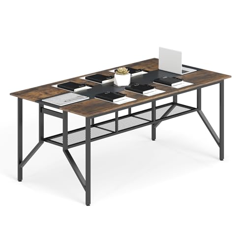 Giantex 6 FT Conference Table for 6-8 People, Modern 71" L x 38" W Large Meeting Table with Storage Shelf & Cable Grommet, Rectangle Conference Room Table for Office, Boardroom, Rustic Brown (1) Giantex