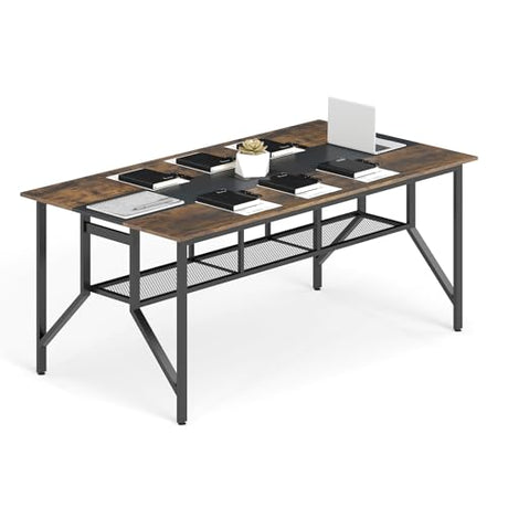 Giantex 6 FT Conference Table for 6-8 People, Modern 71" L x 38" W Large Meeting Table with Storage Shelf & Cable Grommet, Rectangle Conference Room Table for Office, Boardroom, Rustic Brown (1) Giantex