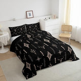Feelyou Rustic Western Bedding Set Full Size Kids Western Tribal Bull Skull Comforter Adult Black Brown Boho Ethnic Aztec Cow Pattern Comforter Set Feelyou