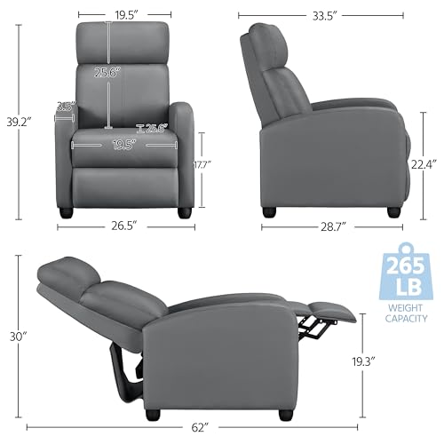 Yaheetech Recliner Chair Set of 2, PU Leather Upholstered Reclining Sofa Chair with Pocket Springs for Living Room, Home Theater Seating Grey