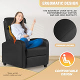 PayLessHere Recliner Chair Single Reclining Sofa Home Theater Seating with Lumbar Support and Padded Backrest for Living Room and Bedroom (Leather, Black)