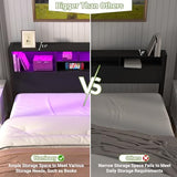 Homieasy Full Size Bed Frame with Bookcase Headboard, LED Lighting & Charging Station - Heavy Duty Metal Platform, No Box Spring Required Homieasy