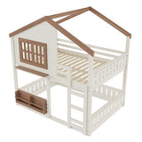 Harper & Bright Designs Full Over Full House Bunk Bed with Window and Roof, Solid Wood Low Bunk Beds with Bookshelf, Ladder and Guardrail, Space Saving for Boys and Girls, Beige & Natural Harper & Bright Designs
