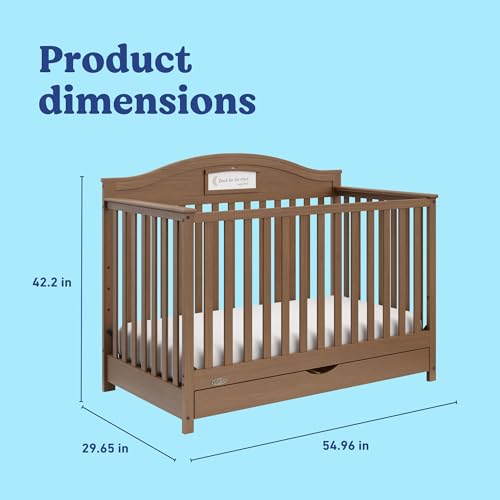 Graco Story 5-in-1 Convertible Crib with Drawer – GREENGUARD Gold Certified Wood Crib, Converts to Toddler Bed, Daybed, Full-Size Bed, Nursery Storage Drawer, Reversible Headboard (Hazelnut)