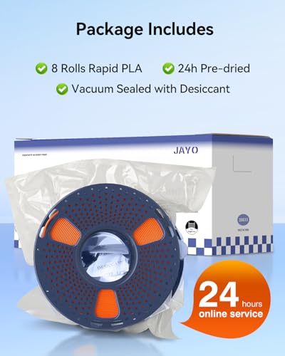 JAYO PLA+ Filament Bundle 1.75mm, 3D Printer Filament Bundle Multicolor, Individually Vacuum Packed, 250g Spool, 8 Pack, 2KG in Total, Black+White+Transparent+Clear(Blue+Red+Orange+Yellow+Purple) JAYO