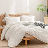 BESTOUCH Duvet Cover Set 100% Washed Cotton Linen Feel Super Soft Comfortable Chic Lightweight 3 PCs Home Bedding Set Solid Off White King BESTOUCH