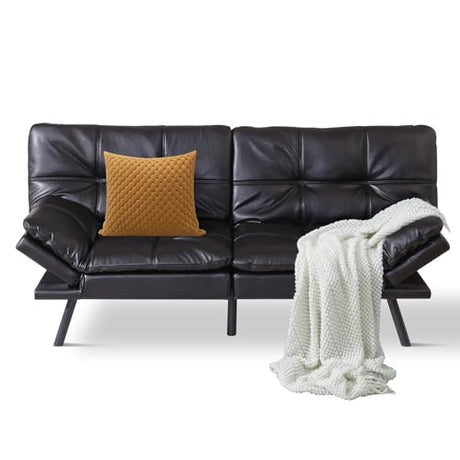 MUUEGM Futon Sofa Bed Convertible Couch,Memory Foam Futon Sofa Couch,Sleeper Futons Sofa Couches,Small Splitback Modern Loveseat Sofa Bed for Living Room,Office,Apartment,Faux Leather,Black. MUUEGM