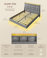 VASAGLE Queen Size Floating Bed Frame with LED Lights, Upholstered Queen Bed Frame with Charging Station, Tufted Storage Headboard, Noise-Free, No Box Spring Needed, Light Gray URMB851G01SV1 VASAGLE
