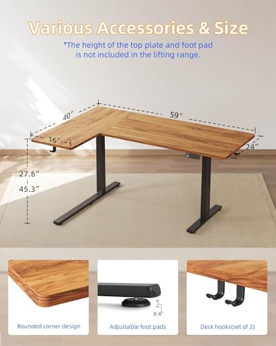 YIHAYO Reversiable L-Shaped Electric Standing Desk, 59 Inches Stand Up Corner Desk, Sit and Stand Up for Work Office Home, Ergonomic Rising Computer Table with Splice Board, Rustic Brown YIHAYO
