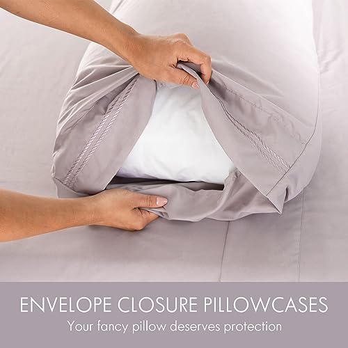 ClevaHome Queen Size Sheet Set - 6 Piece Soft Breathable Luxury Bed Sheet Set - Shrinkage & Fade Resistant Embroidered Bedding Sheet with Deep Pocket, 2 Extra Pillowcases (Queen, Purple Dove) Cleva