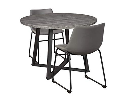 Signature Design by Ashley Centiar Mid Century Round Dining Room Table with Metal Legs, Gray & Black - WoodArtSupply