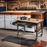 48 Inch Workbench, Adjustable Work Bench with Drawers, Pegboard, Garage Workbench, 2000 Lbs Load Capacity Rubber Wood Top, Heavy-Duty Rolling Work Benches for Workshop Warehouse Euker