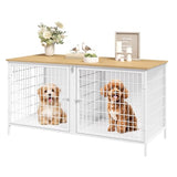 MAHANCRIS Dog Crate Furniture for 2 Dogs, 43.3" Dog Kennel with Removable Divider, Heavy Sturdy Dog Furniture Style Double Cage for Small Medium Dogs, Indoor Pet House End Table, Natural and White MAHANCRIS
