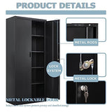 YEEZER Metal Storage Cabinet 71” with 2 Doors and 4 Adjustable Shelves, Garage Steel Locking Cabinet, Tall Cabinets Lockable File Cabinet for Home, Office, Garage, Gym, School. (Black) YEEZER