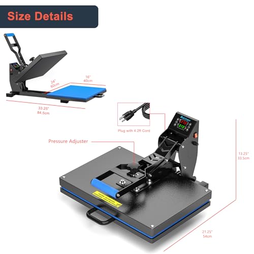 Delclynee 16" x 24" Slide Out (12.25") Heat Press Machine for T Shirts, Clamshell Pull Out Lower Platen, Industrial-Quality Digital Sublimation Printer for Heat Transfer Vinyl Delclynee
