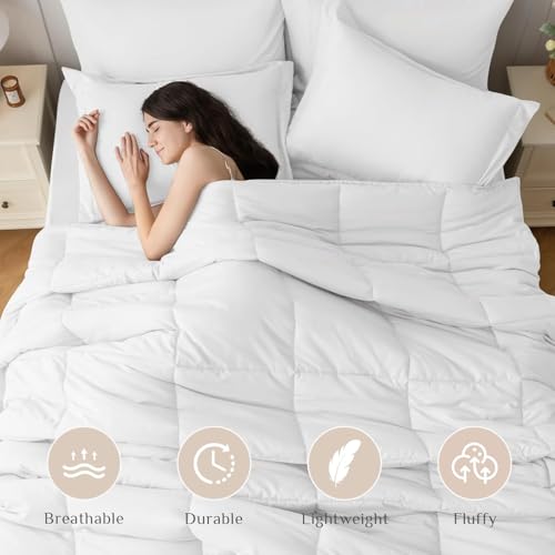 JOLLYVOGUE Twin Comforter Set, Ultra-Soft Bed in a Bag Twin Size 5 Pieces, Oeko-TEX Certified Bedding Set with Down Alternative Comforter, Sheets, Pillowcases & Shams, White JOLLYVOGUE
