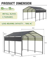 Greesum 10x15FT Metal Carport with Heavy Duty Frame and Galvanized Steel Roof, Vertical Carports with Side Support Rods, Canopy Shelter for Car, Pickup Trucks, Boats and Tractors, Party, Gray Greesum