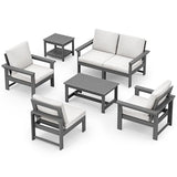 SERWALL HDPE Patio Conversation Set, 7-Piece Sectional Outdoor Patio Furniture Set, All Weather Patio Couch Set Patio Sofa Set for Deck, Lawn, Grey Frame with Khaki Cushion SERWALL