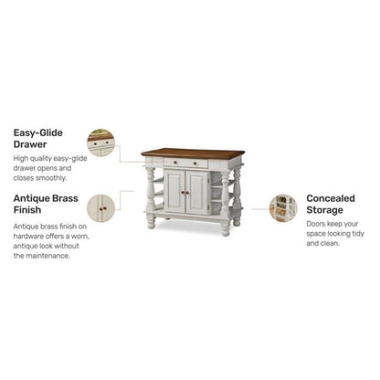 BOWERY HILL Traditional Wood Kitchen Island in Off White/Oak