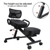 Ergonomic Height Adjustable Breathable Kneeling Chair Back Support Kneeling Chair with Leather Cushion Comfortable Mesh Backrest, Spine Alignment Support Zerone