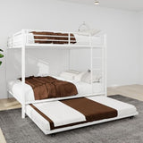 Bellemave Metal Bunk Bed with Trundle, Full Over Full Bunk Twin Trundle and Guardrail and Ladder for Kids/Teenagers, Adults, White Bellemave