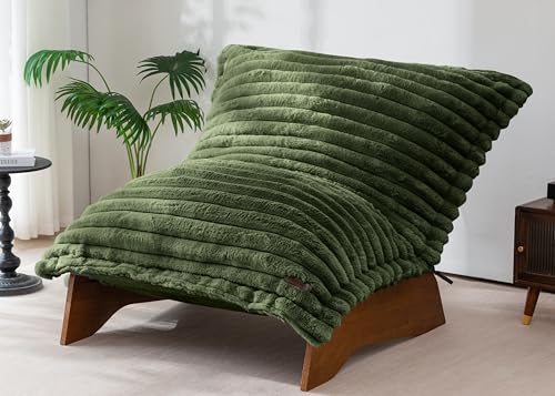 MAXYOYO Adjustable Living Room Chair, Convertible Bean Bag Chair & Recliner with Frame, Removable Cushion Floor Sofa Striped Fabric, Soft Upholstered Lounge for Bedroom, Dorm, Green
