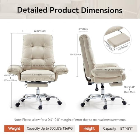 EMIAH Office Chair with Foot Rest Criss Cross Chair with Wheels and Flip-up Arms Reclining Desk Chair Comfy Wide Seat PU Leather Rolling Computer Home Office Chair (Beige) EMIAH